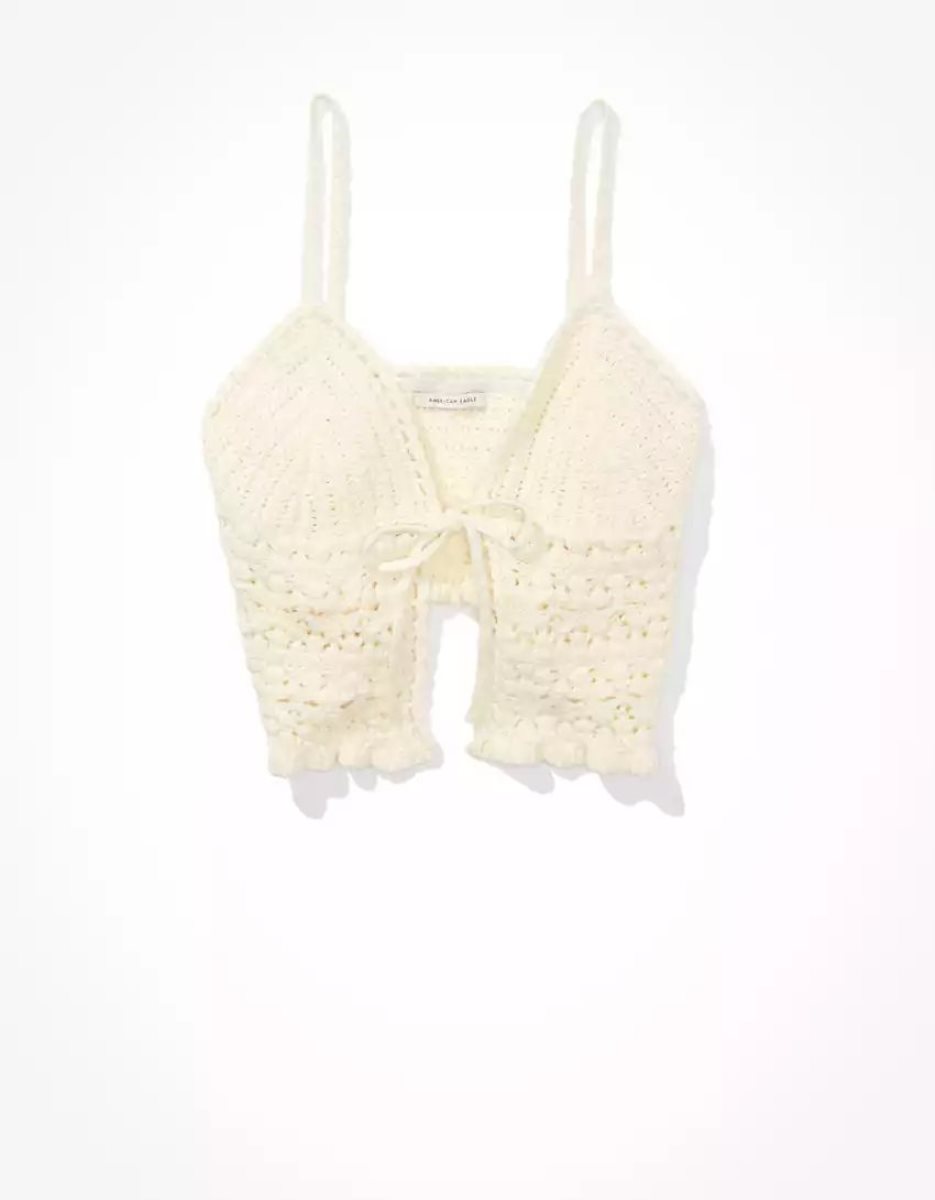 Cardigan American Eagle AE Crochet Tie-Front Cami Blanche Femme | SYA-72524865